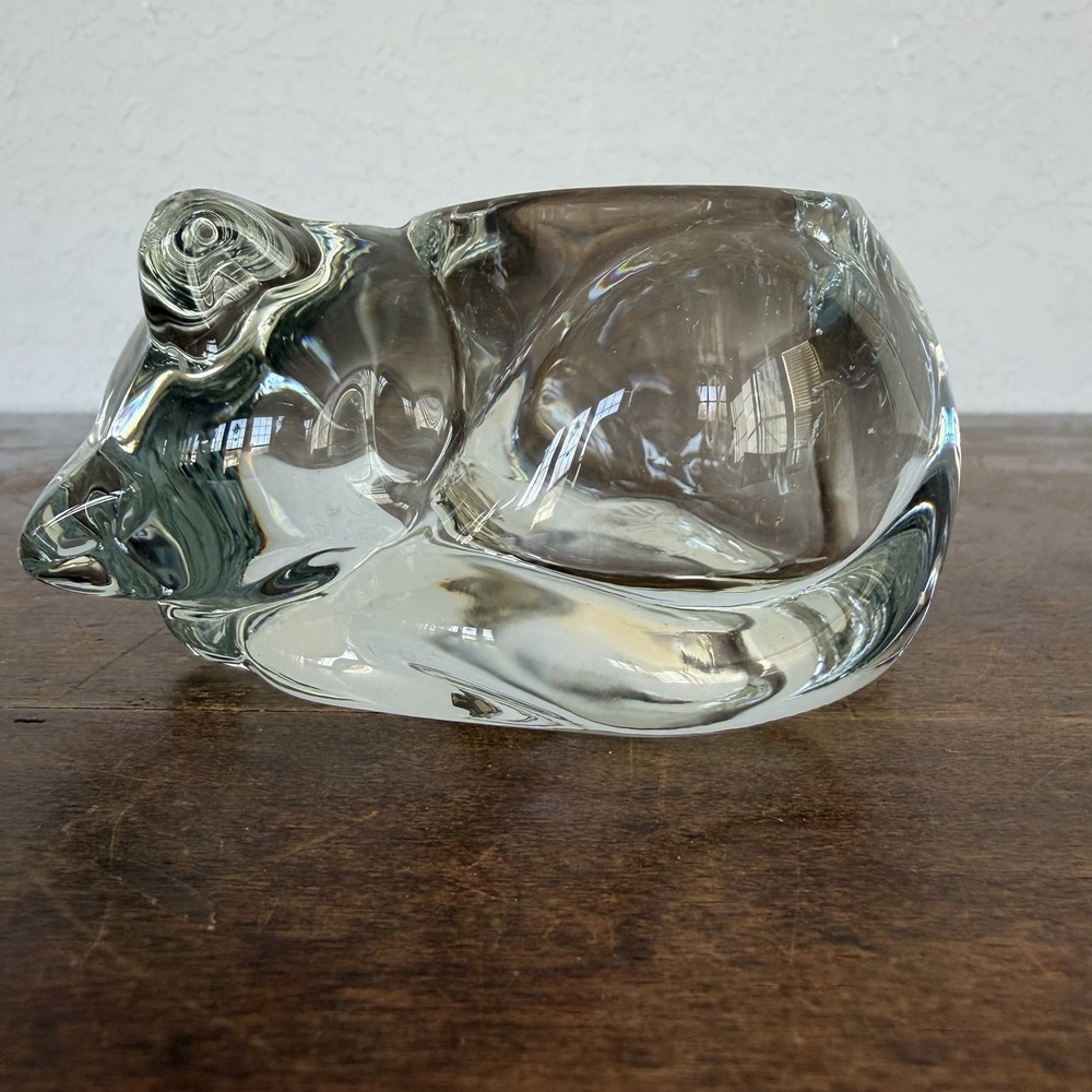 Indiana Glass Sleeping Cat Candle Holder VTG Votive Tea Light‎ Cozy Kitten Kitty